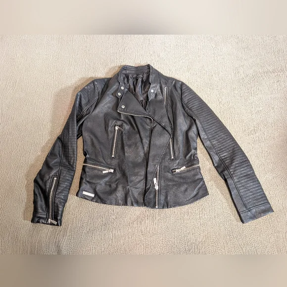 Harve Benard Black Faux Leather Biker Jacket, Women's Size Small - Picture 2 of 7